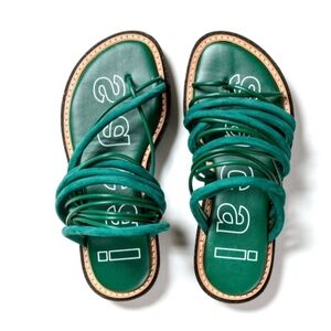 SACAI Asymmetrical Leather Tube Strap Patform Sandals Japan Green Art To Wear 7